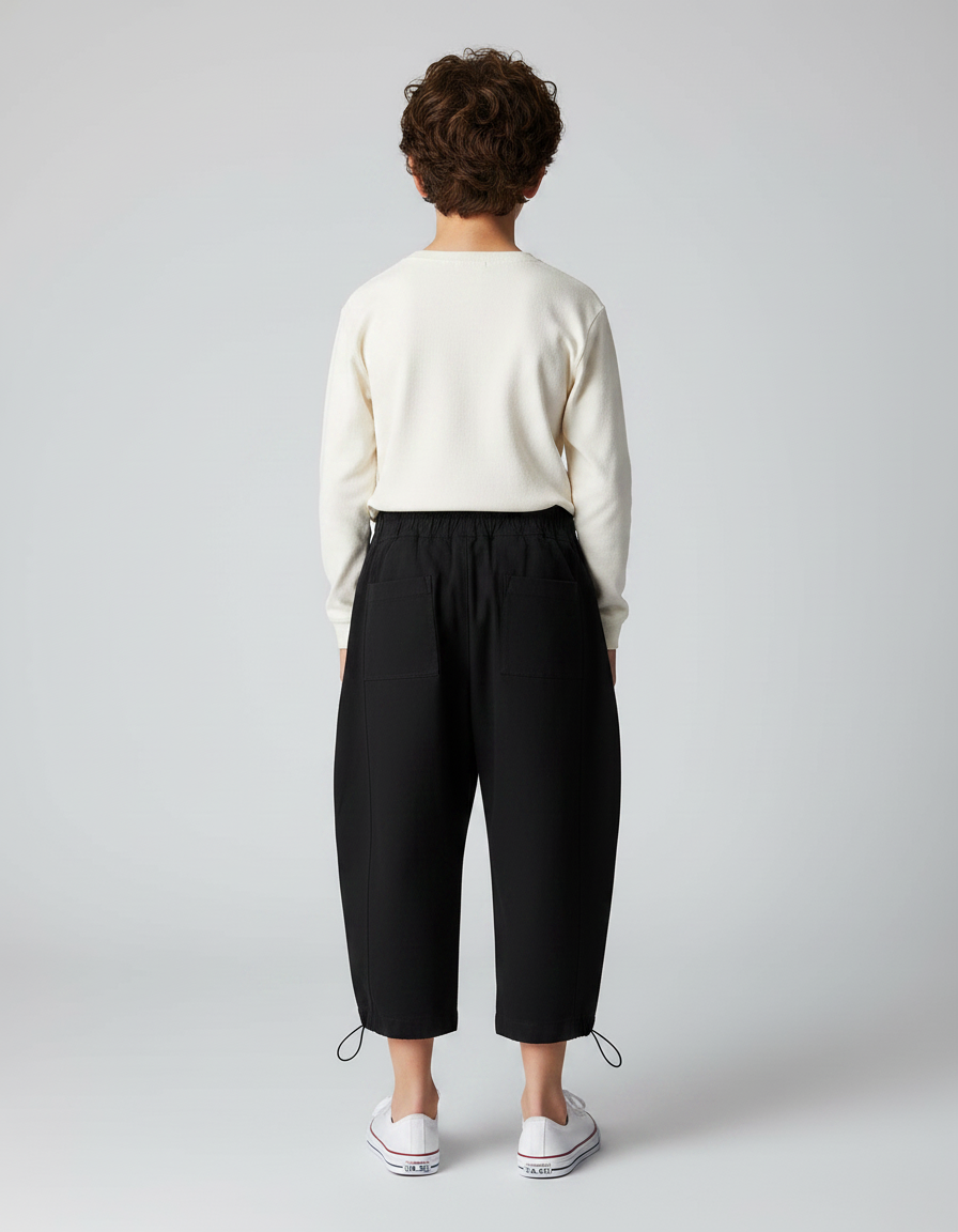 Pantalon Noir Ample Décontracté Enfant Cordon - Gabardine - vue 2