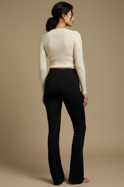 Pantalon Noir Côtelé Évasé Ajusté Extensible Femme - Maille - vue 2