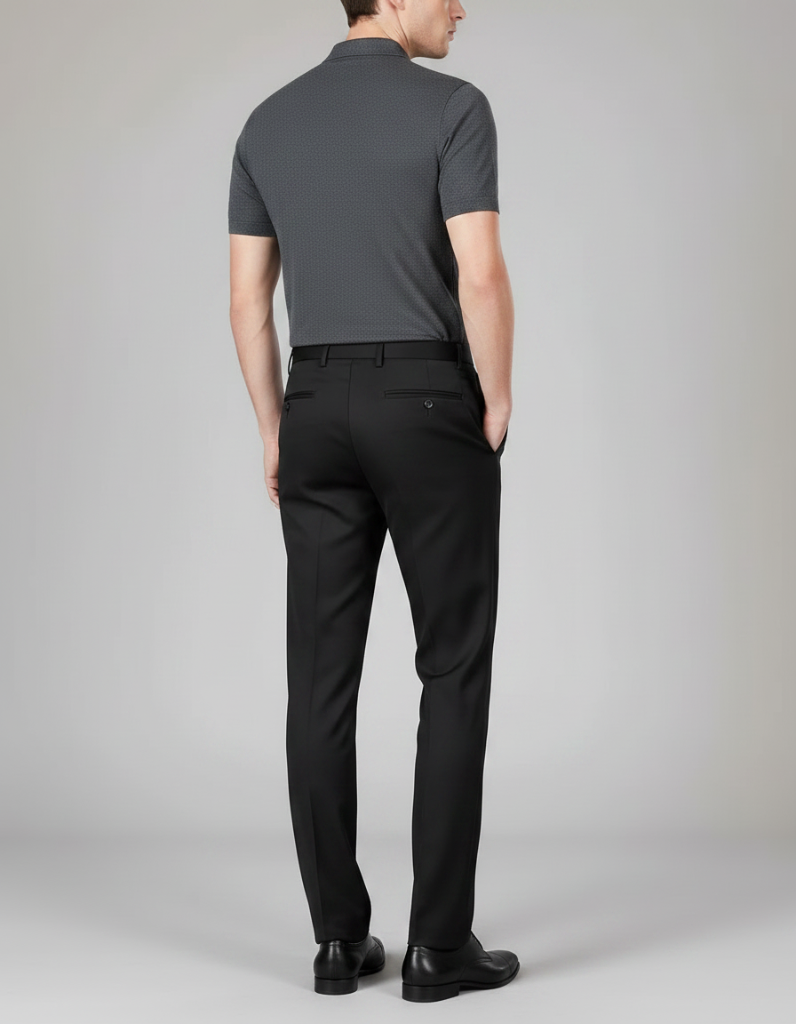 Pantalon Noir Élégant Classique Habillé Formel Homme - Laine - vue 2