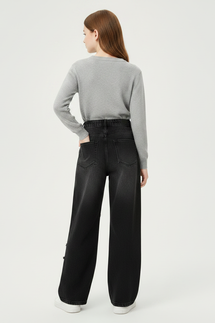 Pantalon Noir Ample Étoiles Détruit Enfant - Jean - vue 2