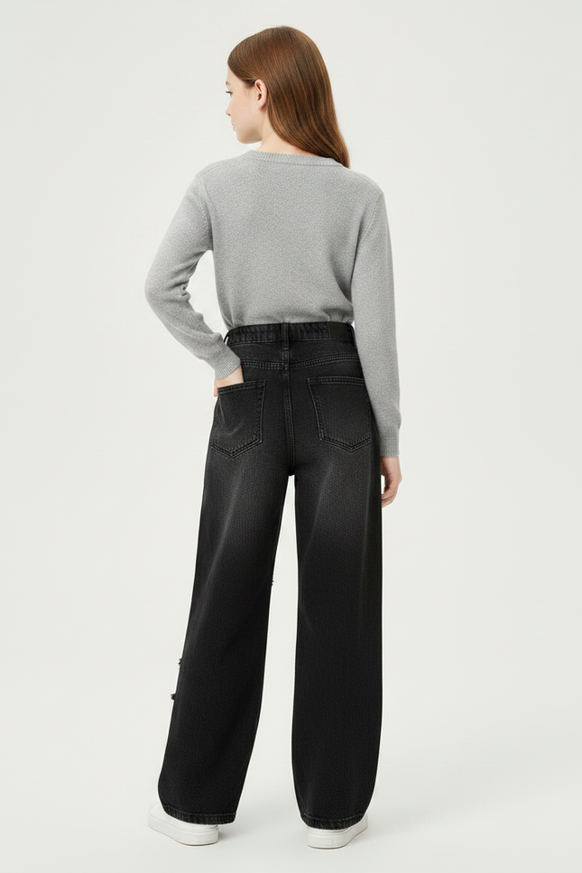 Pantalon Noir Ample Étoiles Détruit Enfant - Jean - vue 2