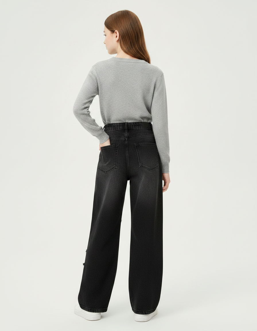 Pantalon Noir Ample Étoiles Détruit Enfant - Jean - vue 2