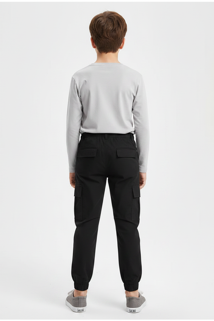 Pantalon Noir Cargo Jogging Coton Garçon - vue 2