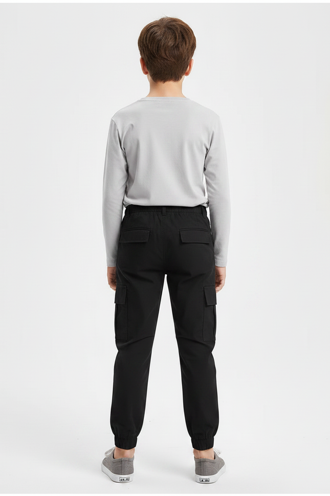 Pantalon Noir Cargo Jogging Coton Garçon - vue 2
