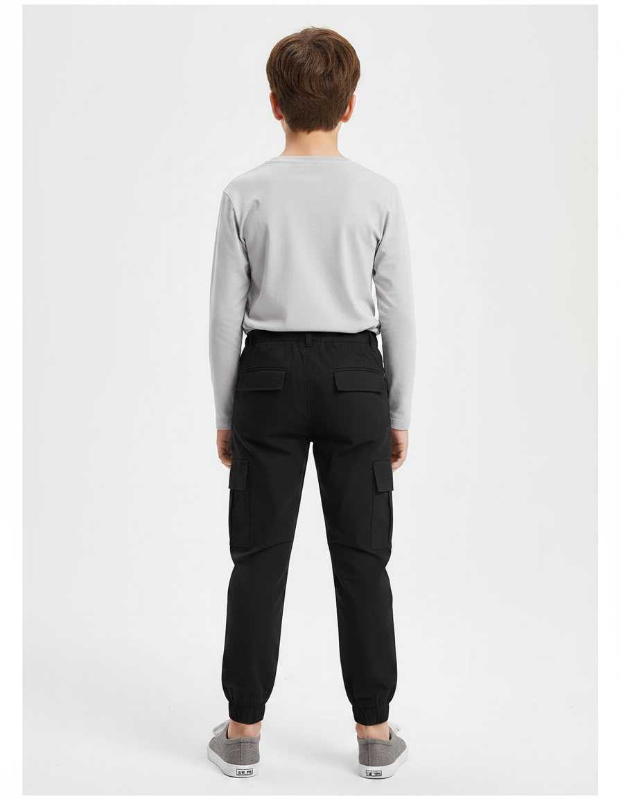 Pantalon Noir Cargo Jogging Coton Garçon - vue 2