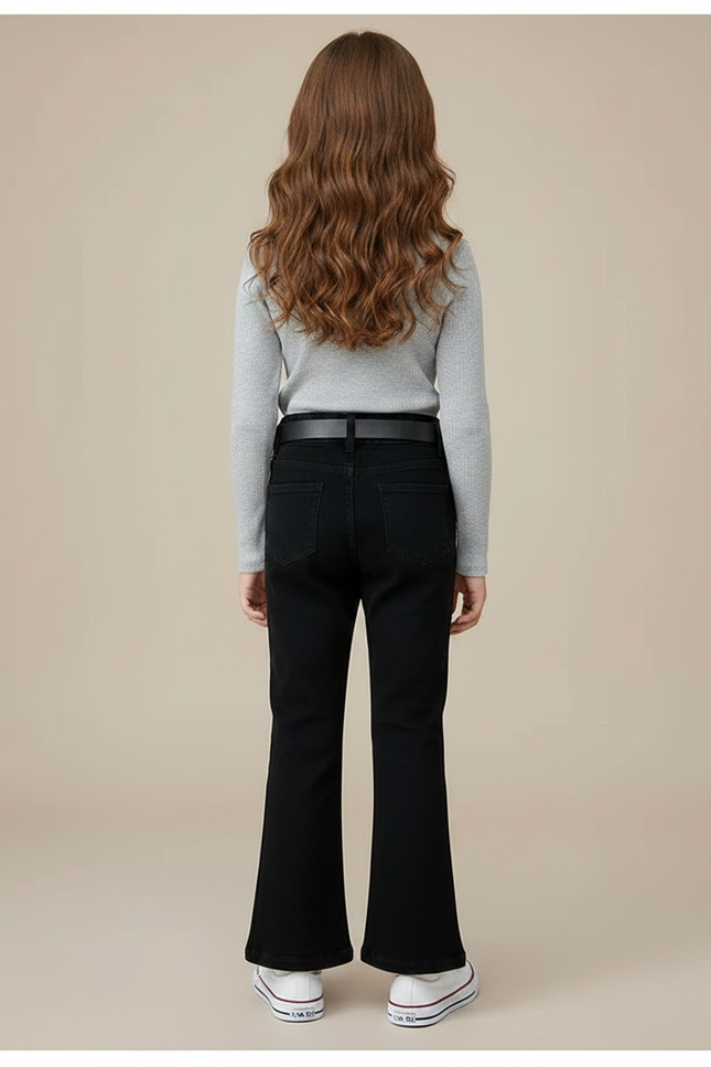 Pantalon Noir Fendu Évasé Fille Élégant - Jean - vue 2