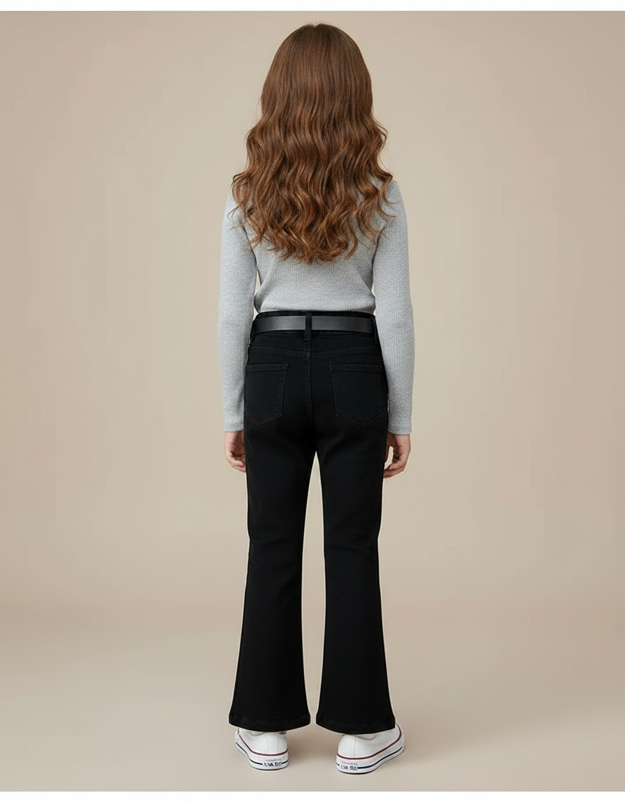 Pantalon Noir Fendu Évasé Fille Élégant - Jean - vue 2
