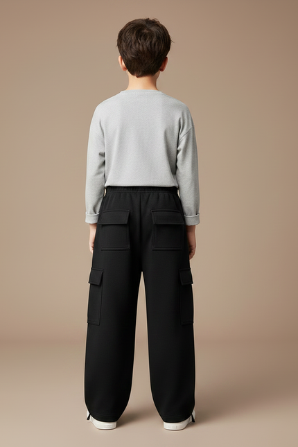 Pantalon Noir Cargo Ample Molletonné Garçon - vue 2