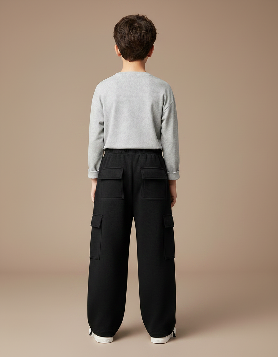 Pantalon Noir Cargo Ample Molletonné Garçon - vue 2