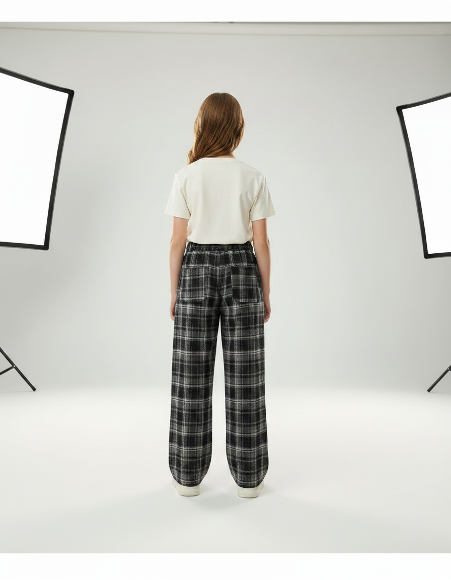 Pantalon Carreaux Noir Blanc - Multicolore Tweed - vue 2