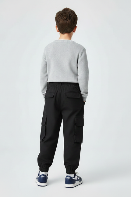 Pantalon Cargo Militaire Noir - Gabardine - vue 2