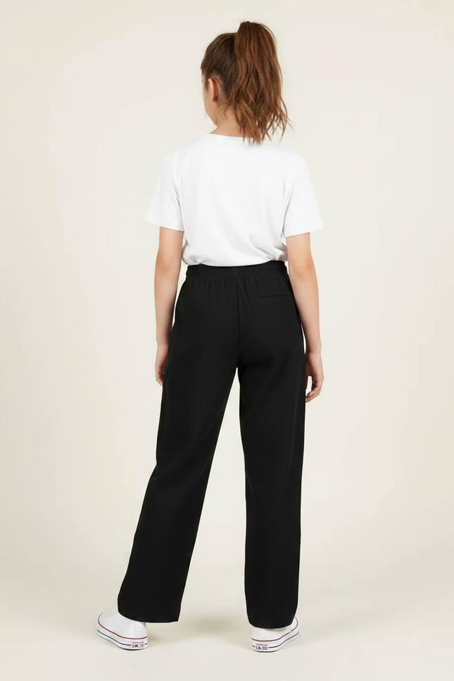 Pantalon Noir Côtelé Ample Enfant Décontracté - Cordé - vue 2