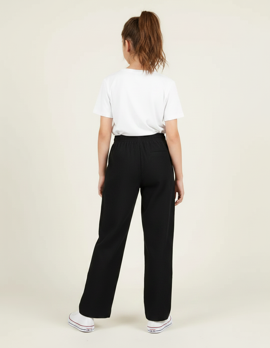 Pantalon Noir Côtelé Ample Enfant Décontracté - Cordé - vue 2