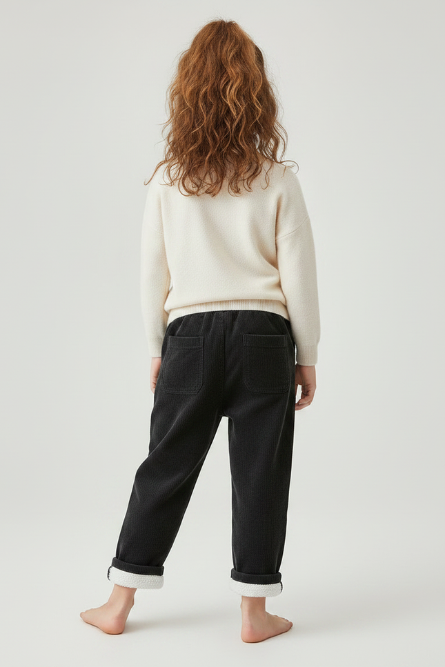 Pantalon Noir Côtelé Ample Doublé Enfant - Cordé - vue 2