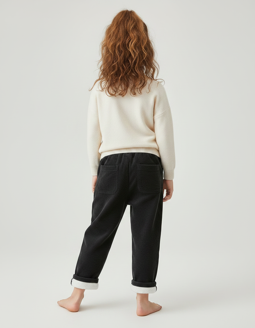 Pantalon Noir Côtelé Ample Doublé Enfant - Cordé - vue 2