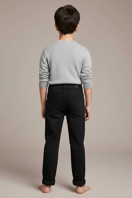 Pantalon Noir Enfant Garçon Coupe Droite Classique - Jean - vue 2
