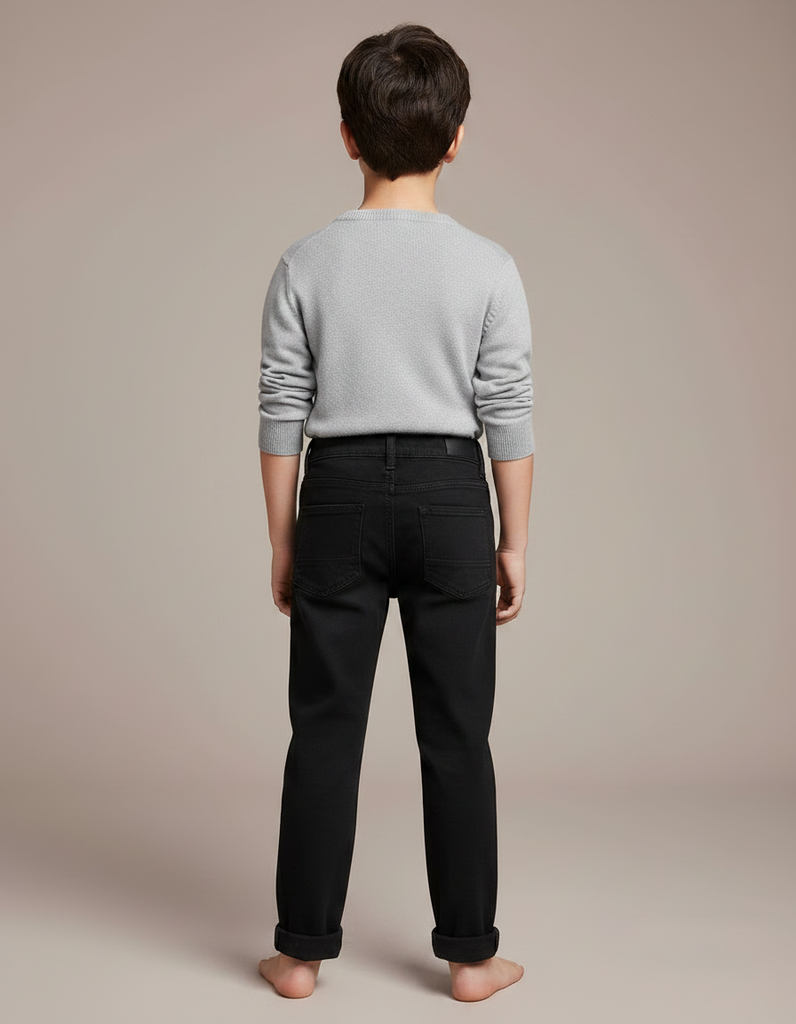 Pantalon Noir Enfant Garçon Coupe Droite Classique - Jean - vue 2