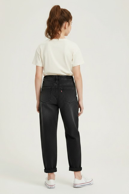 Pantalon Noir Jeans Ample Taille Haute Fille - vue 2