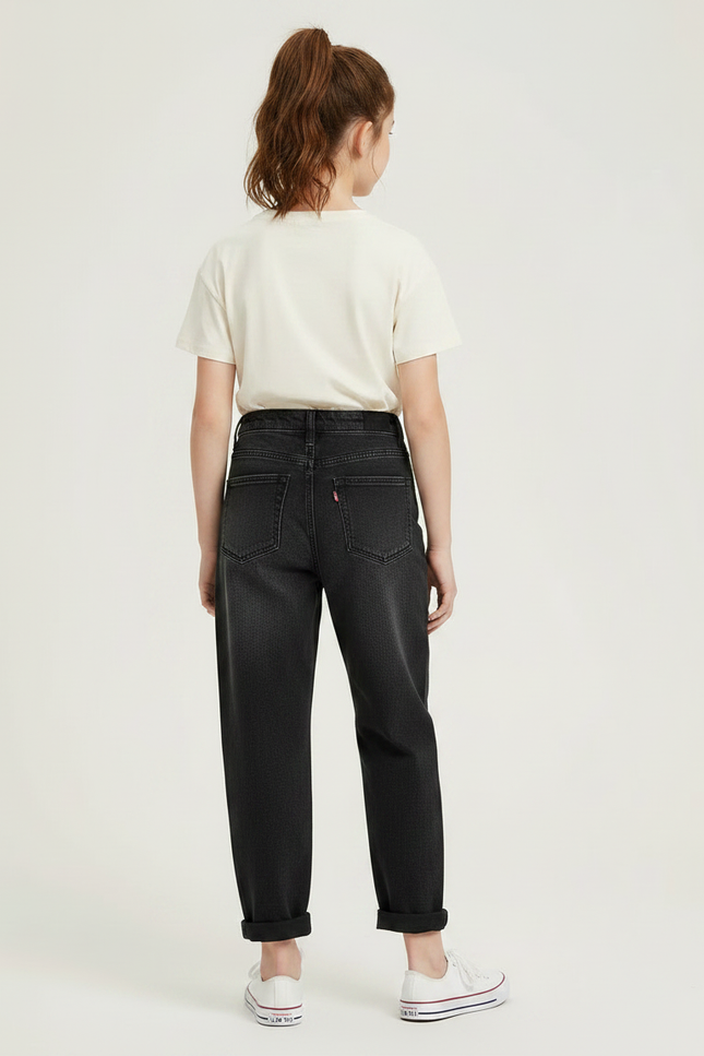 Pantalon Noir Jeans Ample Taille Haute Fille - vue 2