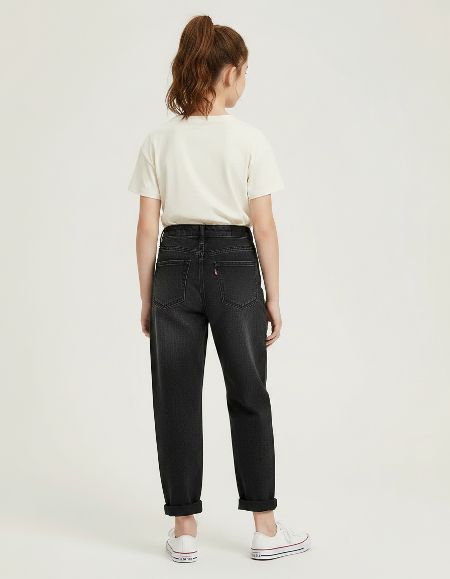 Pantalon Noir Jeans Ample Taille Haute Fille - vue 2