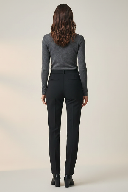 Pantalon Noir Élégant Femme Droit Tissu Fluide - Polyester - vue 2