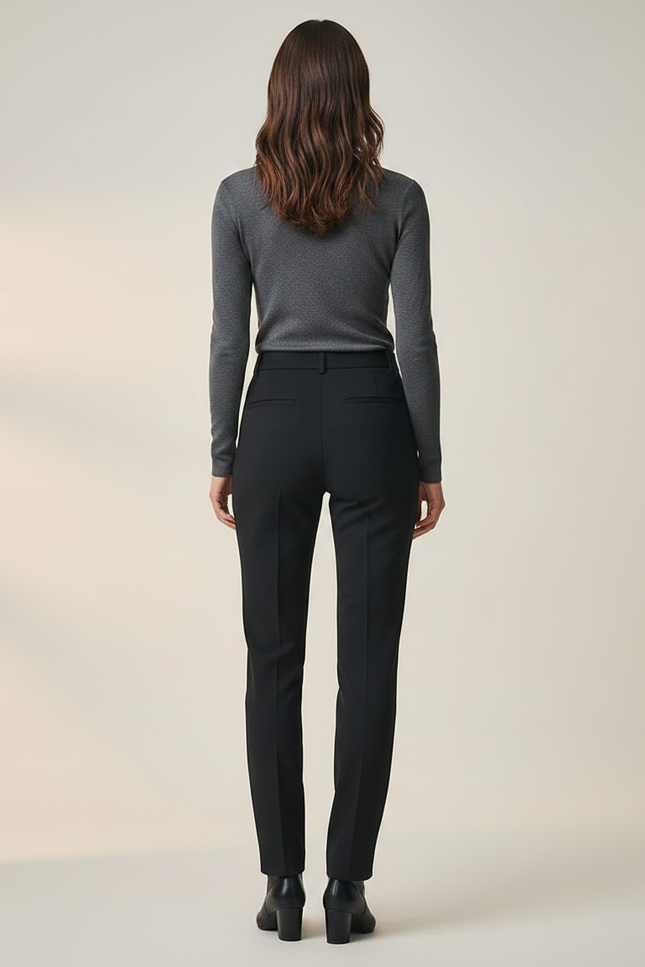 Pantalon Noir Élégant Femme Droit Tissu Fluide - Polyester - vue 2