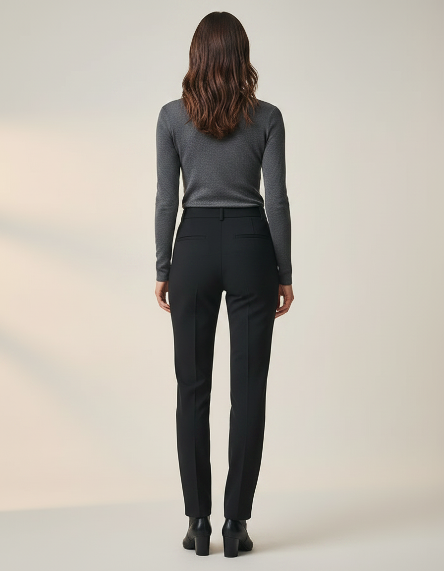 Pantalon Noir Élégant Femme Droit Tissu Fluide - Polyester - vue 2