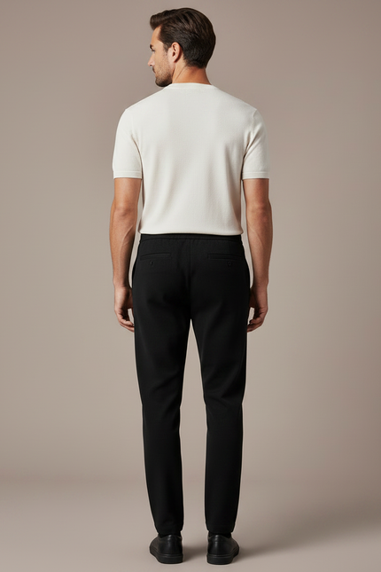 Pantalon Noir Décontracté Cordon Élastique Homme - Maille - vue 2