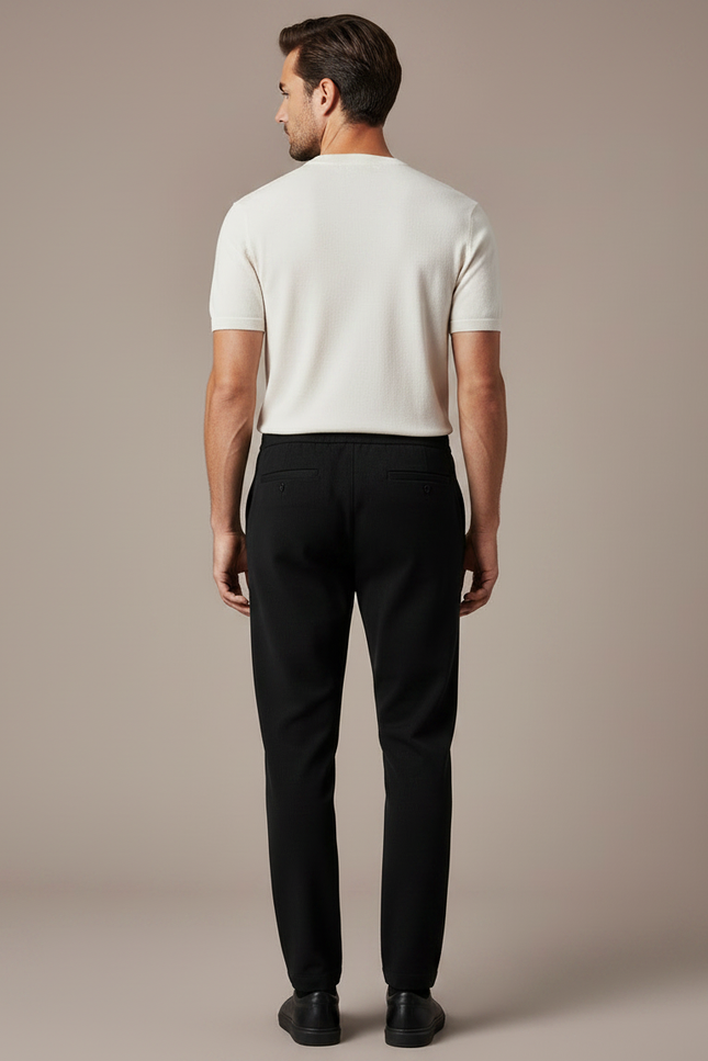 Pantalon Noir Décontracté Cordon Élastique Homme - Maille - vue 2