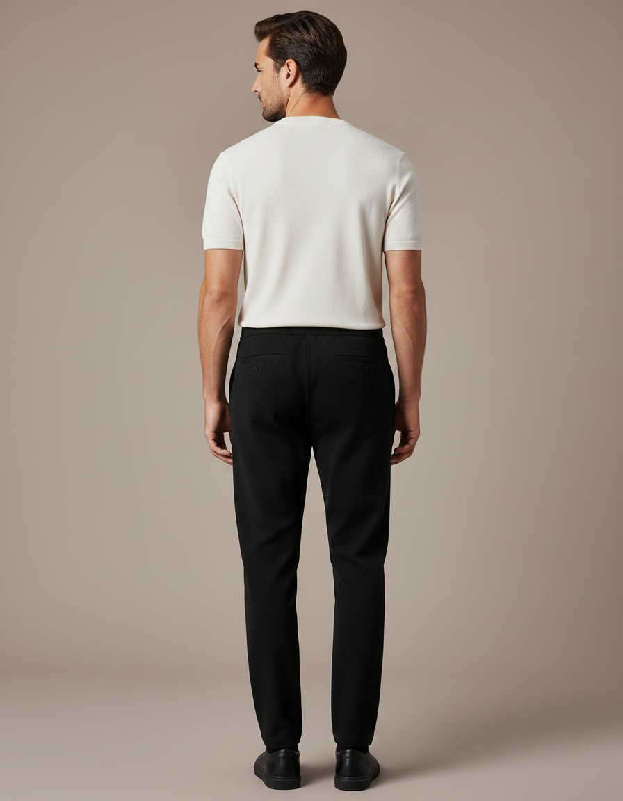 Pantalon Noir Décontracté Cordon Élastique Homme - Maille - vue 2