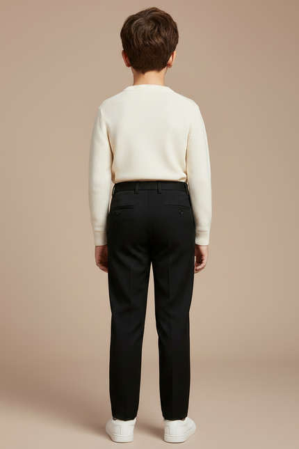 Pantalon Noir Droit Enfant Élégant Formel Rayé - Gabardine - vue 2