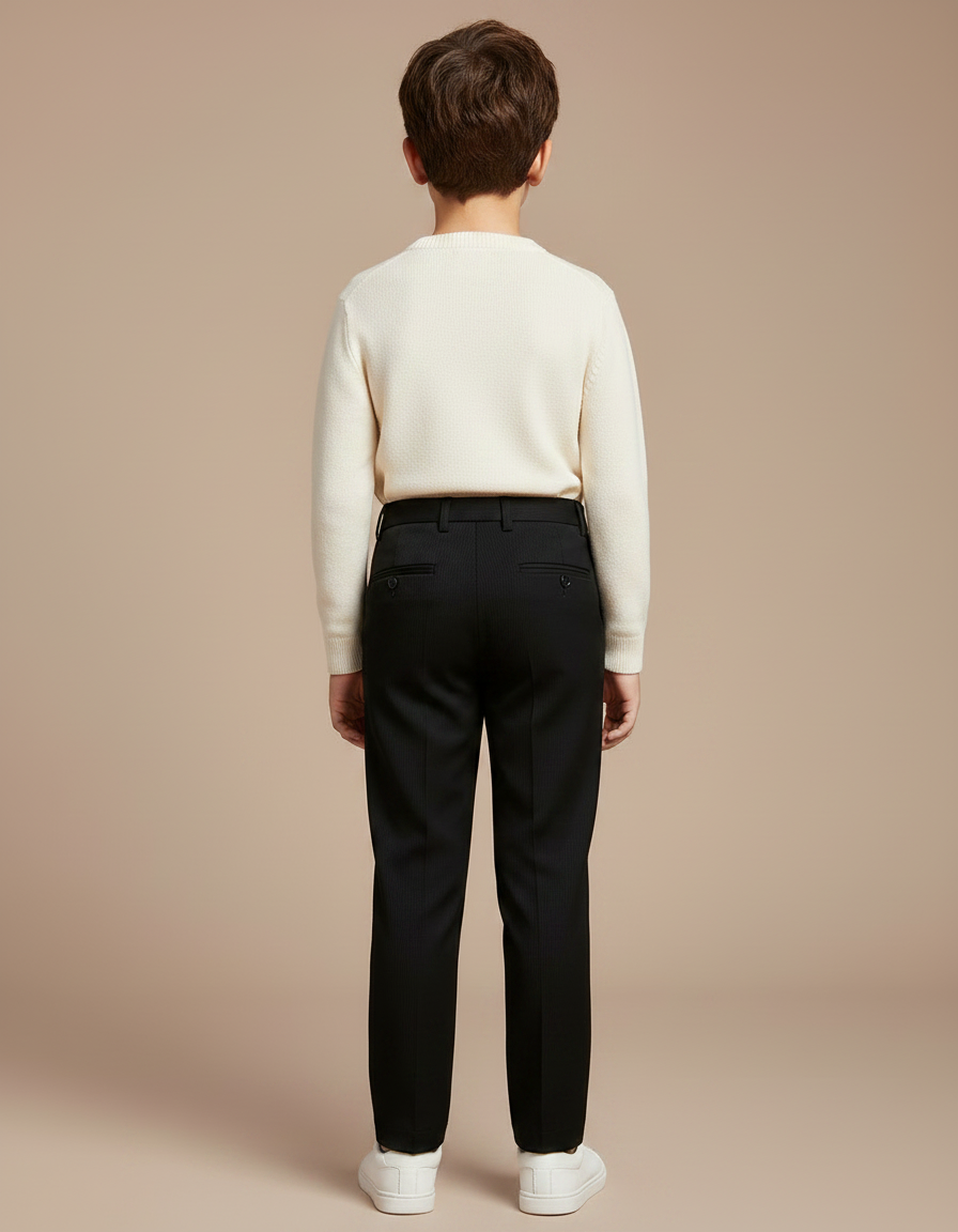 Pantalon Noir Droit Enfant Élégant Formel Rayé - Gabardine - vue 2