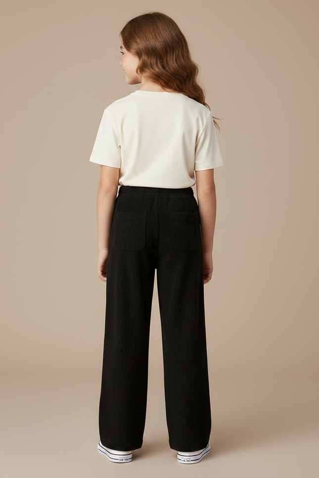Pantalon Noir Côtelé Ample Décontracté Enfant Cœur - Cordé - vue 2