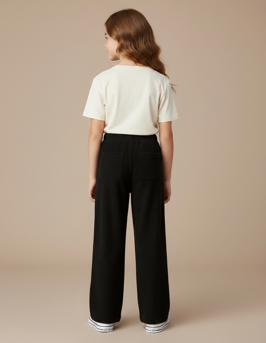 Pantalon Noir Côtelé Ample Décontracté Enfant Cœur - Cordé - vue 2