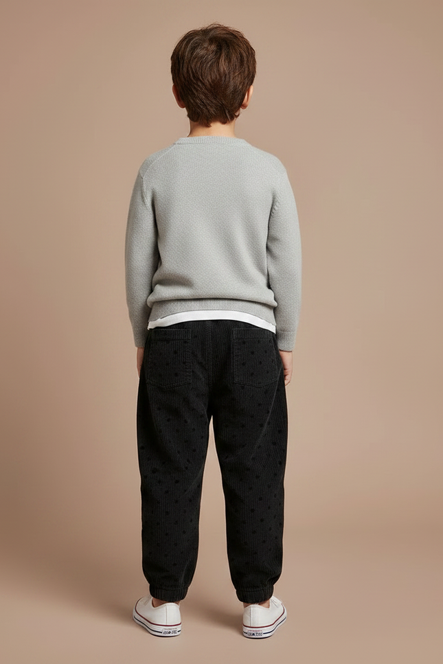 Pantalon Noir Côtelé Ample Points Harem Enfant - Cordé - vue 2