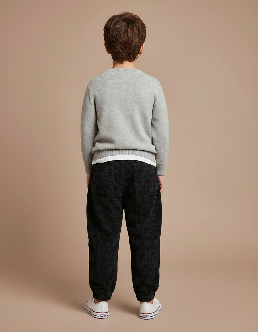 Pantalon Noir Côtelé Ample Points Harem Enfant - Cordé - vue 2