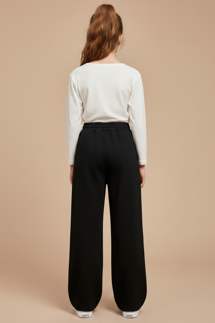 Pantalon Noir Ample Droit Décontracté Fille - Molleton - vue 2
