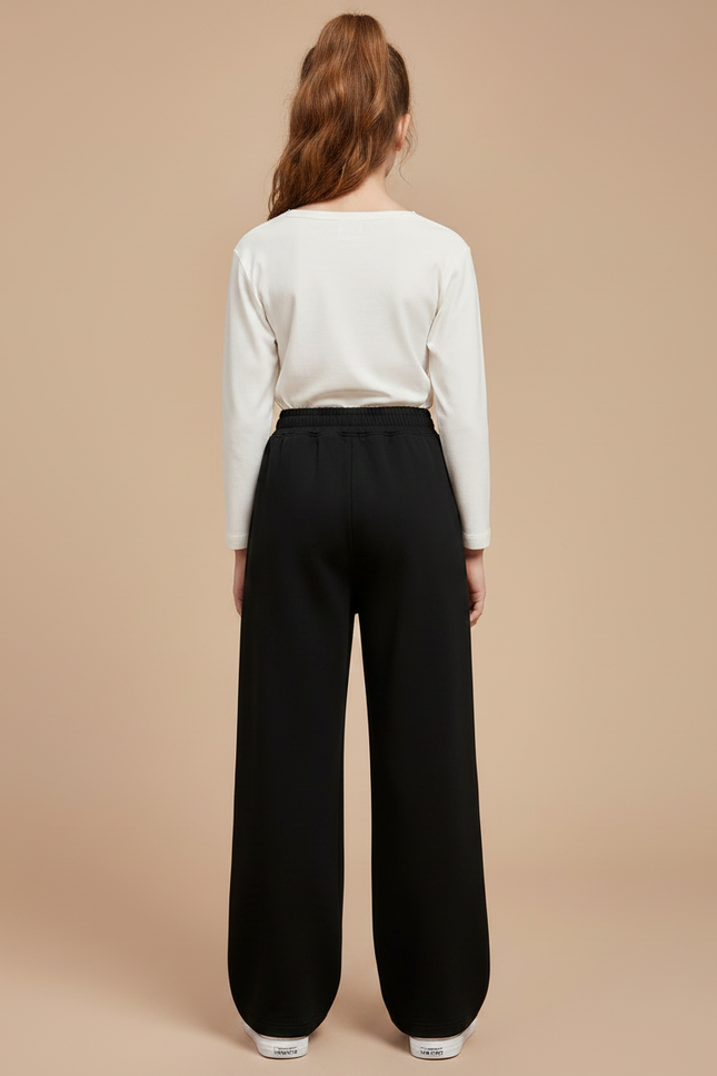 Pantalon Noir Ample Droit Décontracté Fille - Molleton - vue 2
