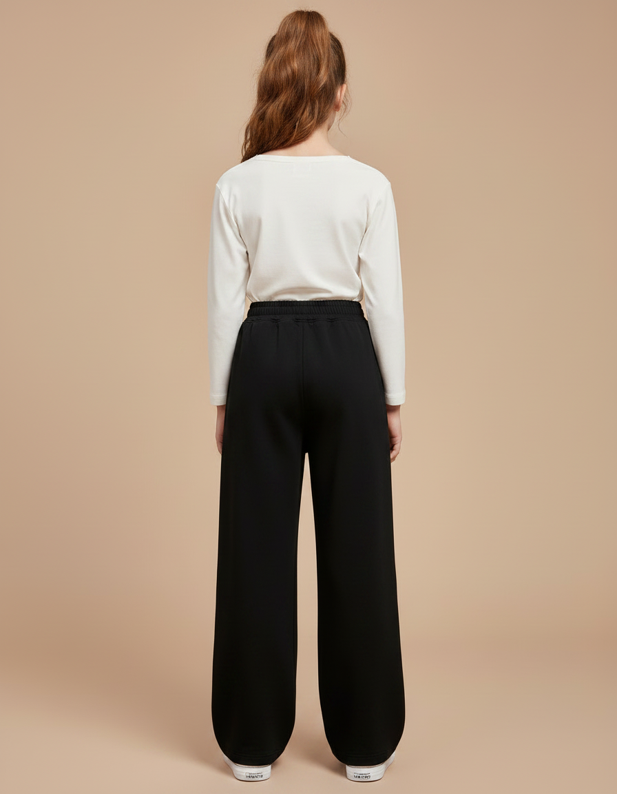 Pantalon Noir Ample Droit Décontracté Fille - Molleton - vue 2