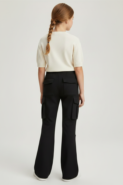 Pantalon Noir Cargo Ample Côtelé Fille - Cordé - vue 2
