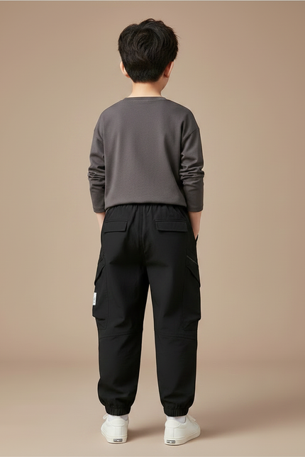 Pantalon Noir Cargo Enfant Décontracté Poches Latérales - Polyester - vue 2