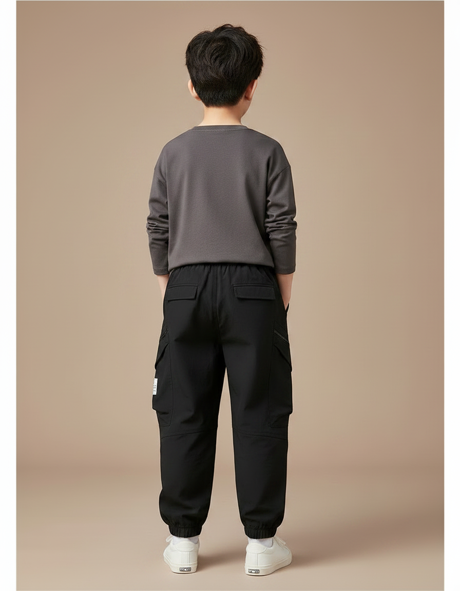 Pantalon Noir Cargo Enfant Décontracté Poches Latérales - Polyester - vue 2
