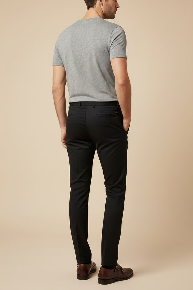 Pantalon Noir Coton Slim Habillé Homme - Gabardine - vue 2