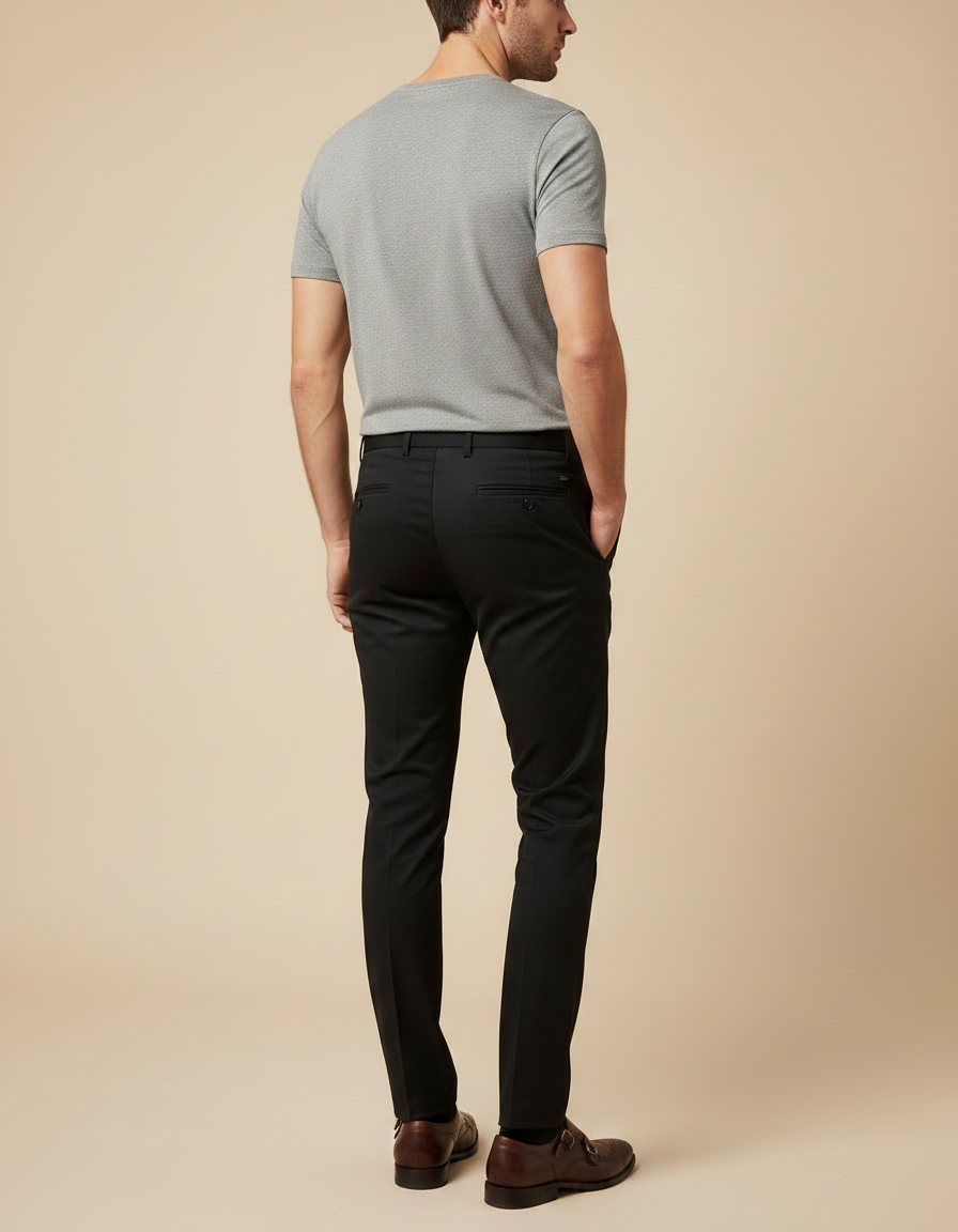 Pantalon Noir Coton Slim Habillé Homme - Gabardine - vue 2
