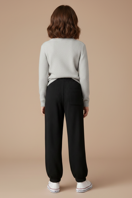 Pantalon Noir Côtelé Ample Décontracté Enfant - Cordé - vue 2