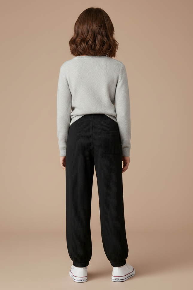 Pantalon Noir Côtelé Ample Décontracté Enfant - Cordé - vue 2