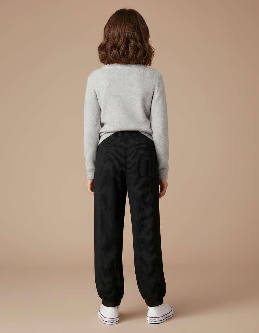Pantalon Noir Côtelé Ample Décontracté Enfant - Cordé - vue 2