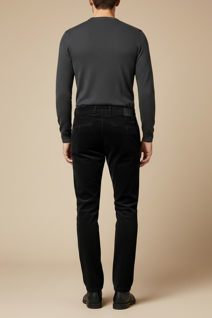 Pantalon Noir Côtelé Élastique Slim Droit - Cordé - vue 2