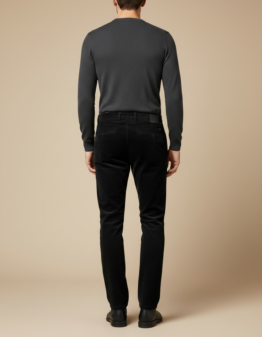 Pantalon Noir Côtelé Élastique Slim Droit - Cordé - vue 2