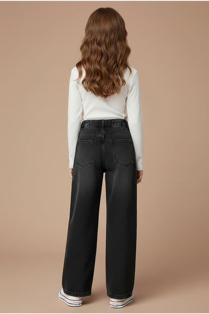 Pantalon Noir Ample Droit Décontracté Enfant Hiver - Jean - vue 2